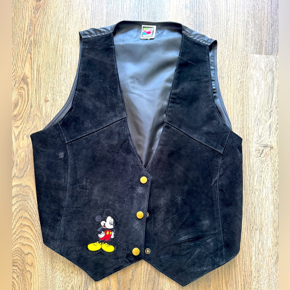 Vintage Disney Mickey Mouse Leather Embroidered Vest Size M/L Mickey Unlimited